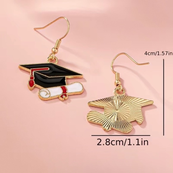 New Cartoon Enamel Retro Bus, Motorcycle, Roller Skates, Graduation Cap Earrings - Picture 10 of 14